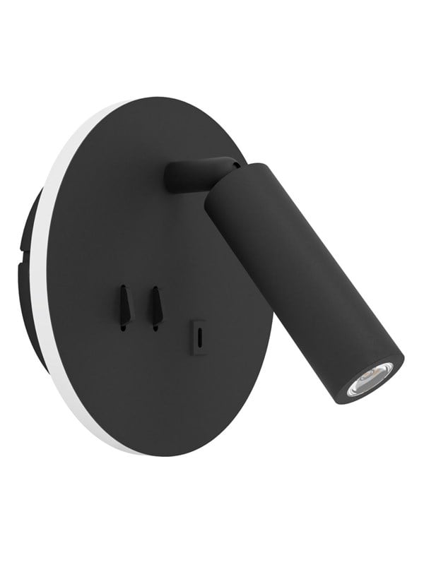 EGLO FANZAROTTA 1 SPOT ROND Ø:145 M/SCHAKELAAR+ USB-C ZWART