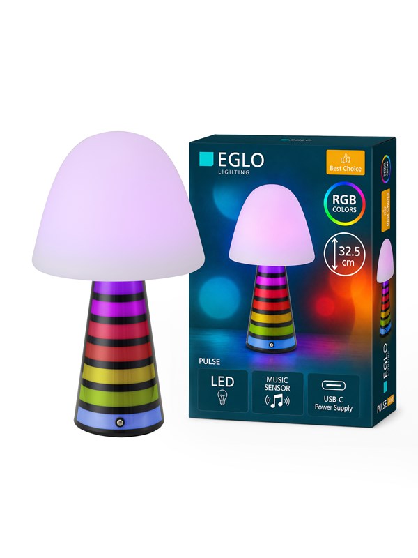 EGLO Pulse Tafellamp - 32,5 cm - Zwart/Wit/Kleurrijk - Dimbaar - Muzieksensor
