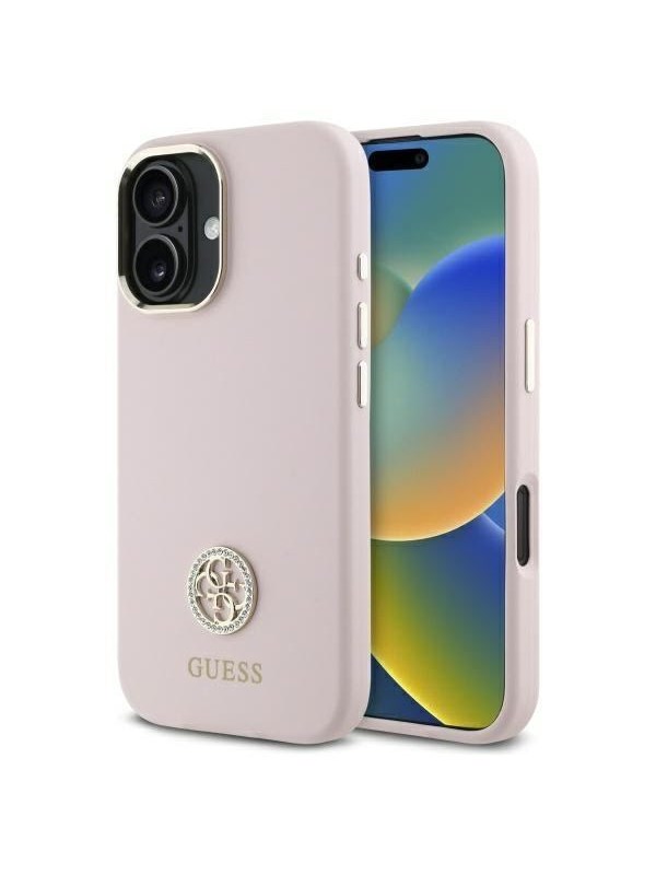 GUESS Silicone Logo Strass 4G case for iPhone 16 - light pink