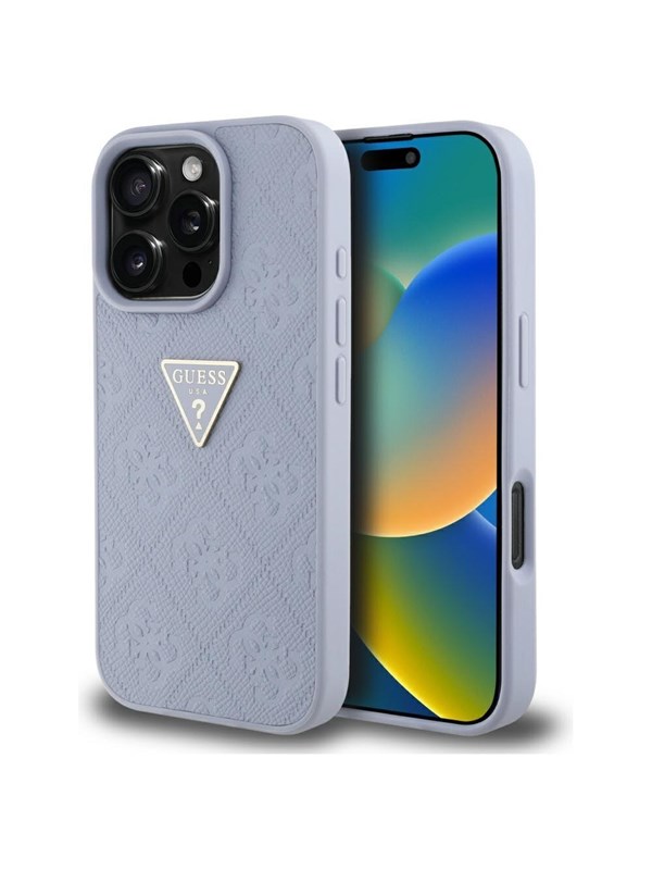 Hoes voor Apple iPhone 16 Pro Max, Guess, Hot Stamp 4G Pattern Triangle Logo, Lichtpaars