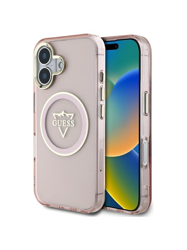 MagSafe hoesje voor Apple iPhone 16, Guess, IML Metal Mountain Logo, Roze