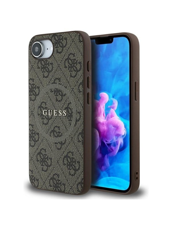 MagSafe hoesje voor Apple iPhone 17e / 16e, Guess, 4G Ring Classic Logo, Bruin