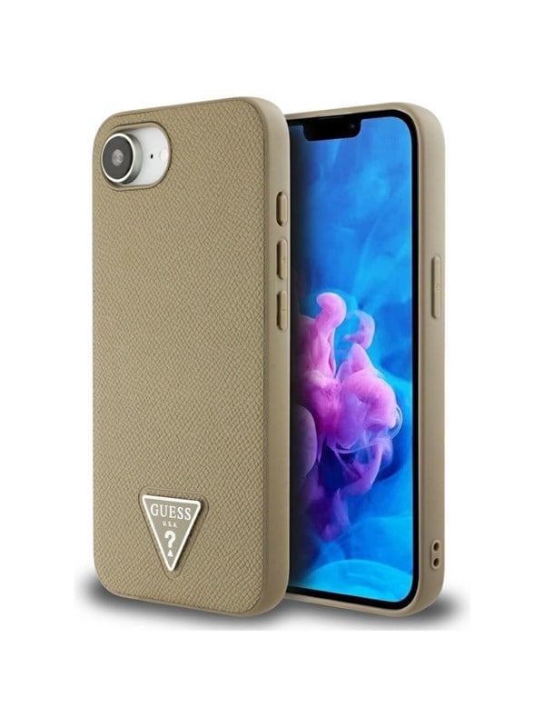 Guess Grained Triangle Serie - MagSafe Hoesje - iPhone 16e - Bruin - Elegant Ontwerp