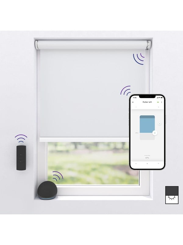Motionblinds Elektrisch Rolgordijn Verduisterend - 80 x 190cm - App bediening - Slimme Rolgordijn - Automatisch Rolgordijn - Inclusief Montagemateriaal - Wit - 1 Stuk