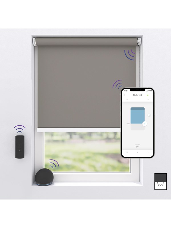 Motionblinds Elektrisch Rolgordijn Verduisterend - 80 x 190cm - App bediening - Slimme Rolgordijn - Automatisch Rolgordijn - Inclusief Montagemateriaal - Grijs - 1 Stuk