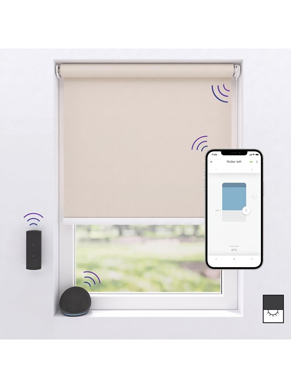 Motionblinds Elektrisch Rolgordijn Verduisterend - 100 x 190cm - App bediening - Slimme Rolgordijn - Automatisch Rolgordijn - Inclusief Montagemateriaal - Beige - 1 Stuk