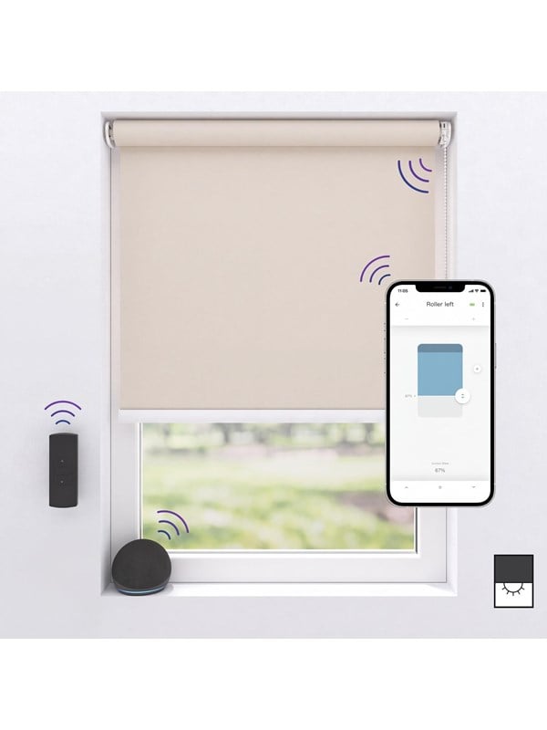 Motionblinds Elektrisch Rolgordijn Verduisterend - 150 x 190cm - App bediening - Slimme Rolgordijn - Automatisch Rolgordijn - Inclusief Montagemateriaal - Beige - 1 Stuk