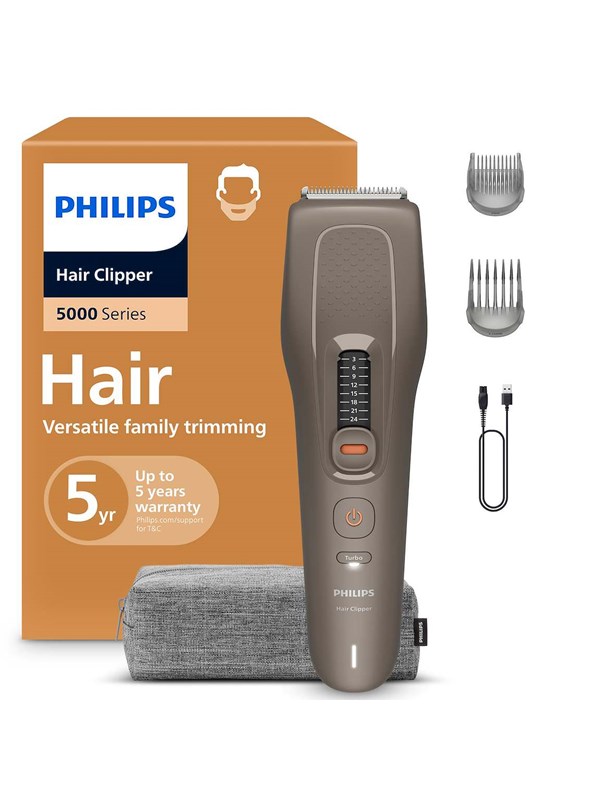 Philips Hair Clipper 5000 Series Tondeuse – Gelijkmatig en Nauwkeurig Knippen - 10 Lengte-instellingen - Zelfslijpende Mesjes - PowerAdapt Sensor - Trim & Flow Kam - Tot 90 Min. Draadloos Gebruik – HC5722/1