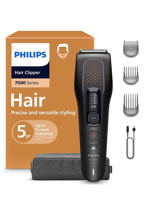 Philips Hair Clipper 7000 Series Tondeuse – Precieze en Veelzijdige Styling - 28 Lengte-instellingen - Zelfslijpende Mesjes - PowerAdapt Sensor - Trim & Flow Kam -Turbo Modus – HC7722/15