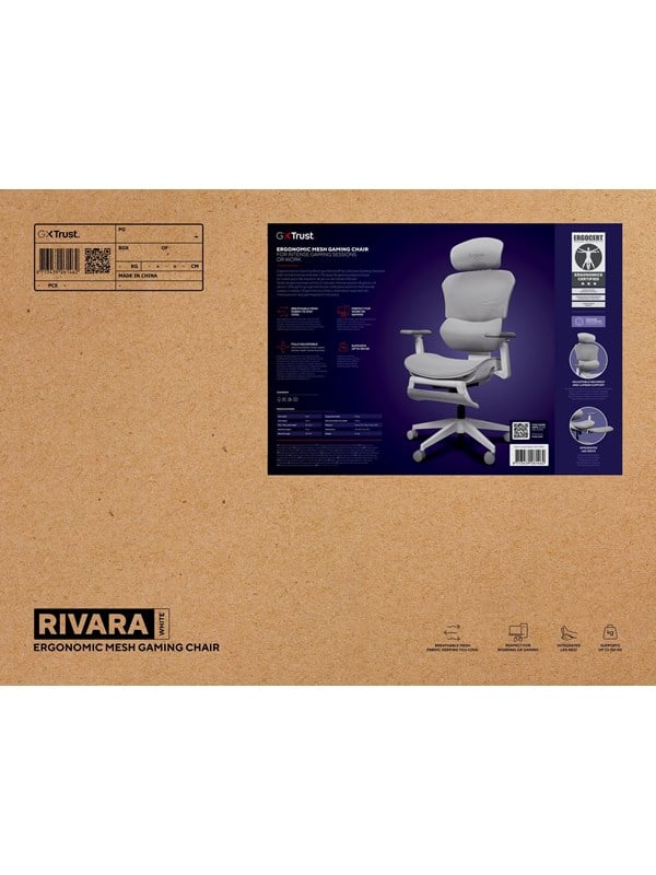 Trust GXT 725W Rivara - Ergonomische Gamestoel - 3D-armleuningen - Ademende Mesh - Ingebouwde beensteun - Tot 150 kg - Wit