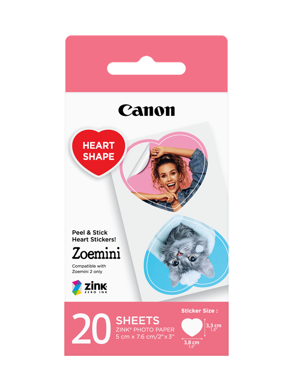 Canon ZINK Heart - Instant fotopapier - Zelfklevend - Voor Zoemini - Origineel - hartjes formaat - 20 sheets - 40 stickers