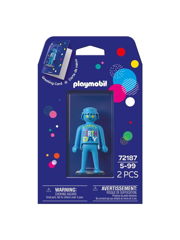 Playmobil verjaardagskaart met speelfiguur - vrolijke wenskaart cadeau.