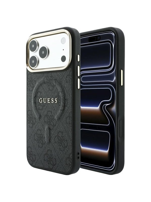 Guess Backcover hoesje voor Apple iPhone 18 Pro Max - Magsafe EMBossed 4G PU With Classic - Zwart