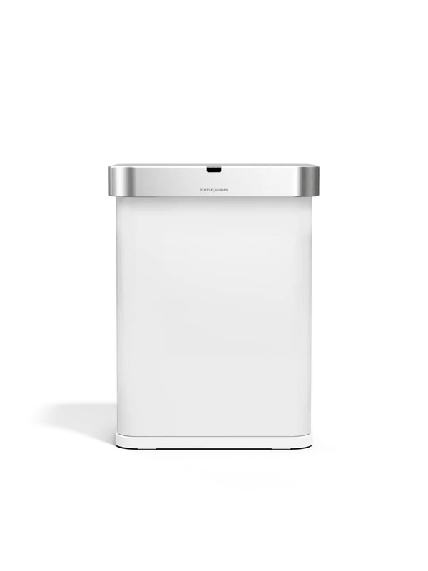 Simplehuman rechthoekige afvalbak van 58 Liter met sensor - spraak en bewegingsgestuurde - Wit RVS
