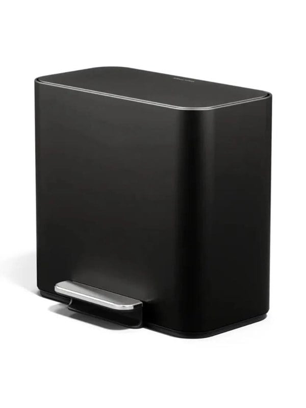 Simplehuman Mini pedaalemmer -15 L - met twee compartimenten - met zakkenrand - Mat zwart RVS