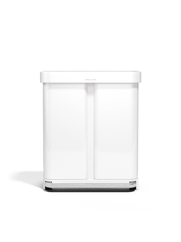 Simplehuman rechthoekige pedaalemmer van 58 liter - met twee compartimenten (34/24) - met zakkenrand - wit roestvrij staal