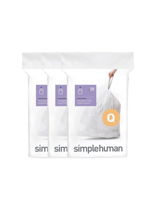 Simplehuman Code Q Afvalzakken - 65 liter - 60 stuks - met Trekband - Wit