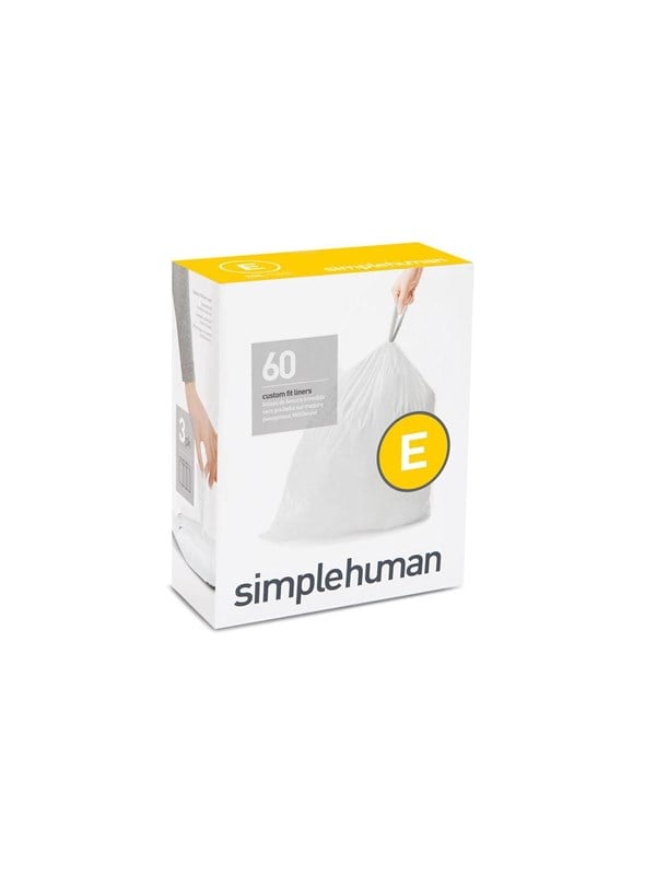 Simplehuman Code E Afvalzakken - 20 liter - 60 stuks - met Trekband - Wit