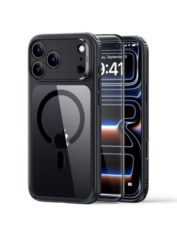 ESR Classic Hybrid hoesje - Geschikt voor MagSafe en iPhone 17 Pro Max/iPhone 18 Pro Max - met gehard glas screenprotector - Transparant/Zwart