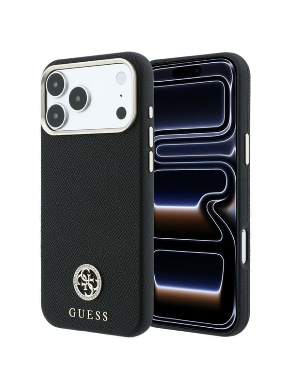 MagSafe-hoesje voor Apple iPhone 18 Pro Max / 17 Pro Max, Guess, Korrelige Ronde Strass Logo, Zwart