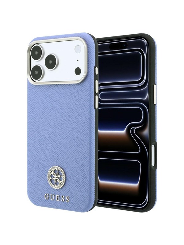 MagSafe-hoesje voor Apple iPhone 18 Pro Max / 17 Pro Max, Guess, Gegranuleerd Rond Strass-logo, Blauw