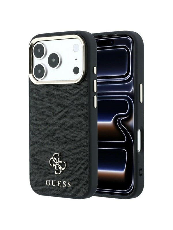 MagSafe-hoesje voor Apple iPhone 18 Pro / 17 Pro, Guess, Saffiano Small 4G Classic, Zwart