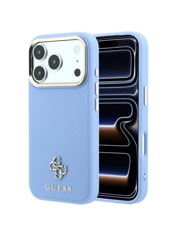 GUESS Saffiano Small 4G & Classic Logo MagSafe Case for iPhone 18 Pro / 17 Pro - Light Blue