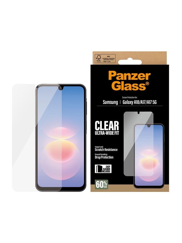 PanzerGlass Ultra-Wide Fit Anti-Bacterial Screenprotector incl. applicator geschikt voor Samsung Galaxy A18 (4G)