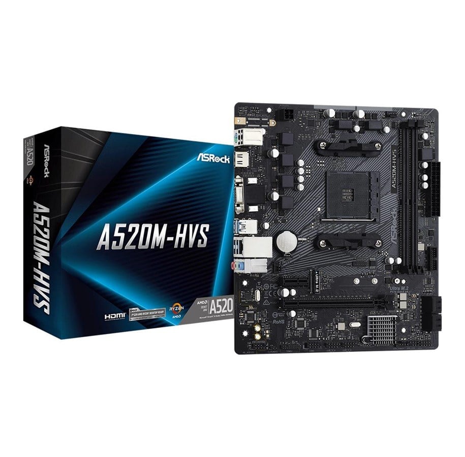 Moederbord - ASRock A520M-HVS Moederbord - AMD A520 - AMD AM4 socket - DDR4 RAM - Micro-ATX - 90-MXBE60-A0UAYZ