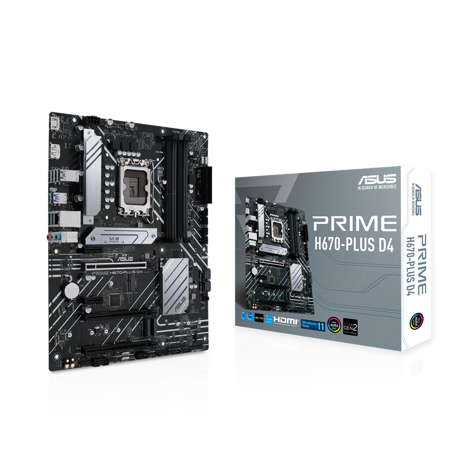 Moederbord - ASUS PRIME H670-PLUS D4 Moederbord - Intel H670 - Intel LGA1700 socket - DDR4 RAM - ATX - 90MB18W0-M0EAY0