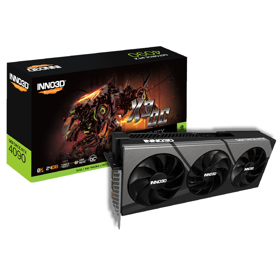 Grafische kaarten - Inno3D GeForce RTX 4090 X3 OC - 24GB GDDR6X RAM - Grafische kaarten *DEMO* - N40903-246XX-18332989