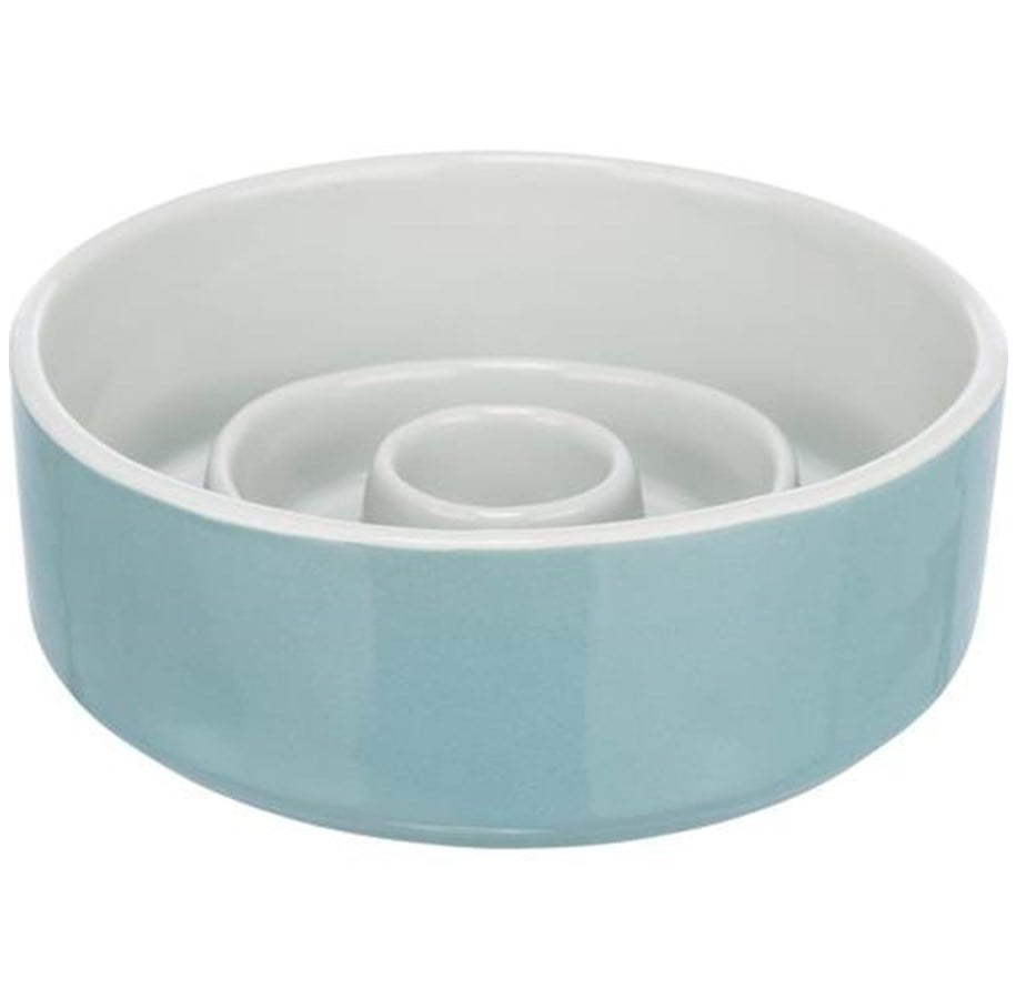 Honden - Trixie Slow Feeding Ceramic Bowl 0.45 l/ø 14 cm grey/blue - TX24520