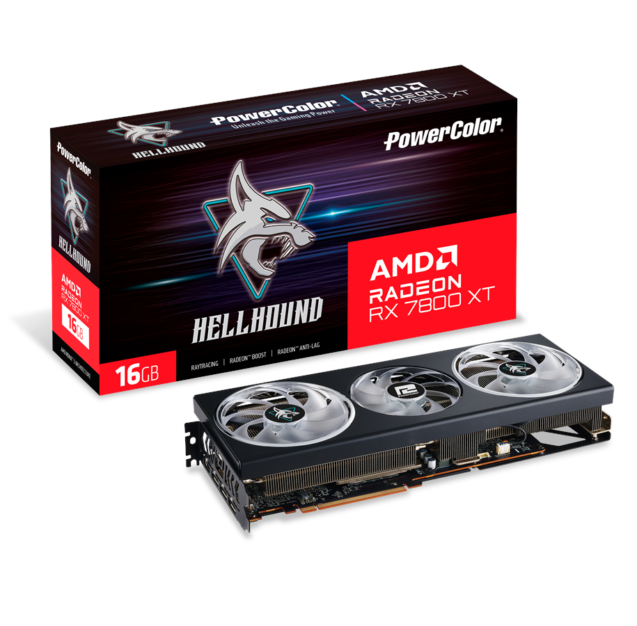 Grafische kaarten - PowerColor Radeon RX 7800 XT Hellhound OC - 16GB GDDR6 RAM - Grafische kaarten - RX7800XT 16G-L/OC