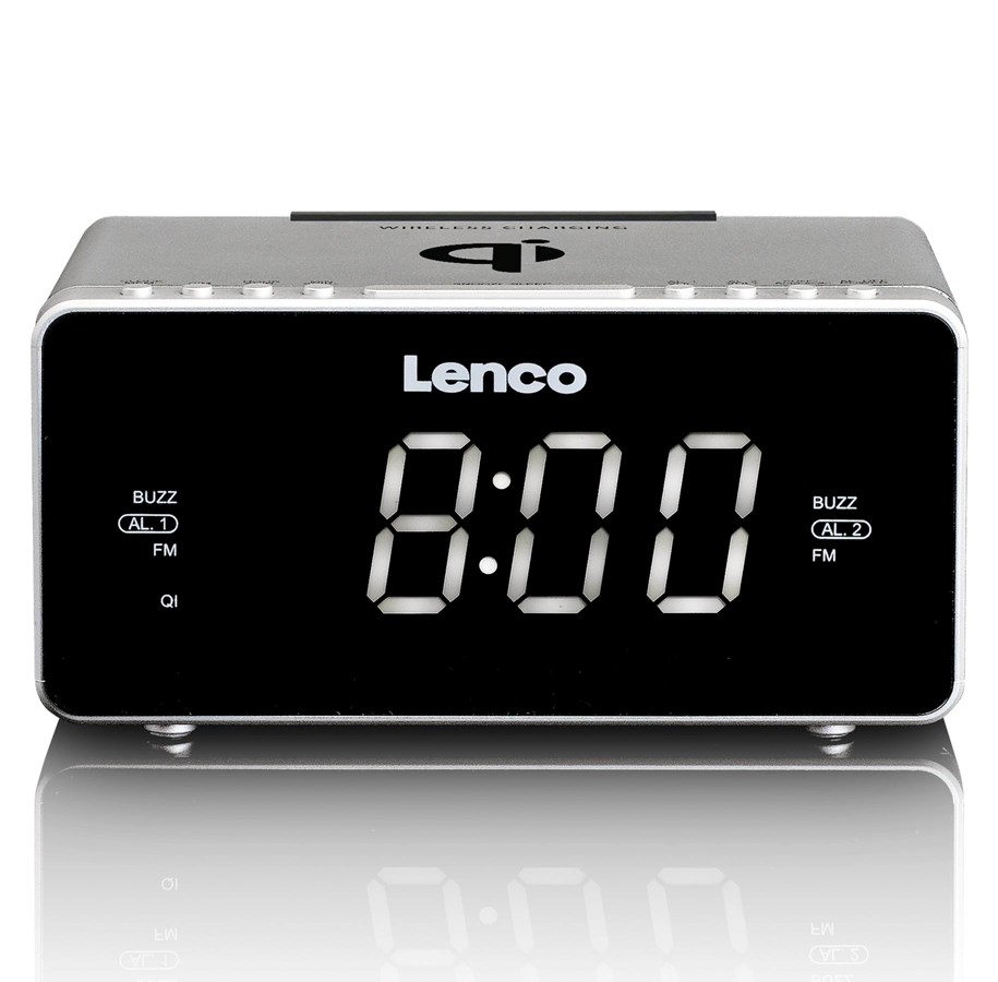 DAB & Wekkerradio - Lenco CR-550SI - Stereo FM Clock Radio with USB and Qi Wireless Smartphone charging - Silver - FM - Stereo - CR-550SI
