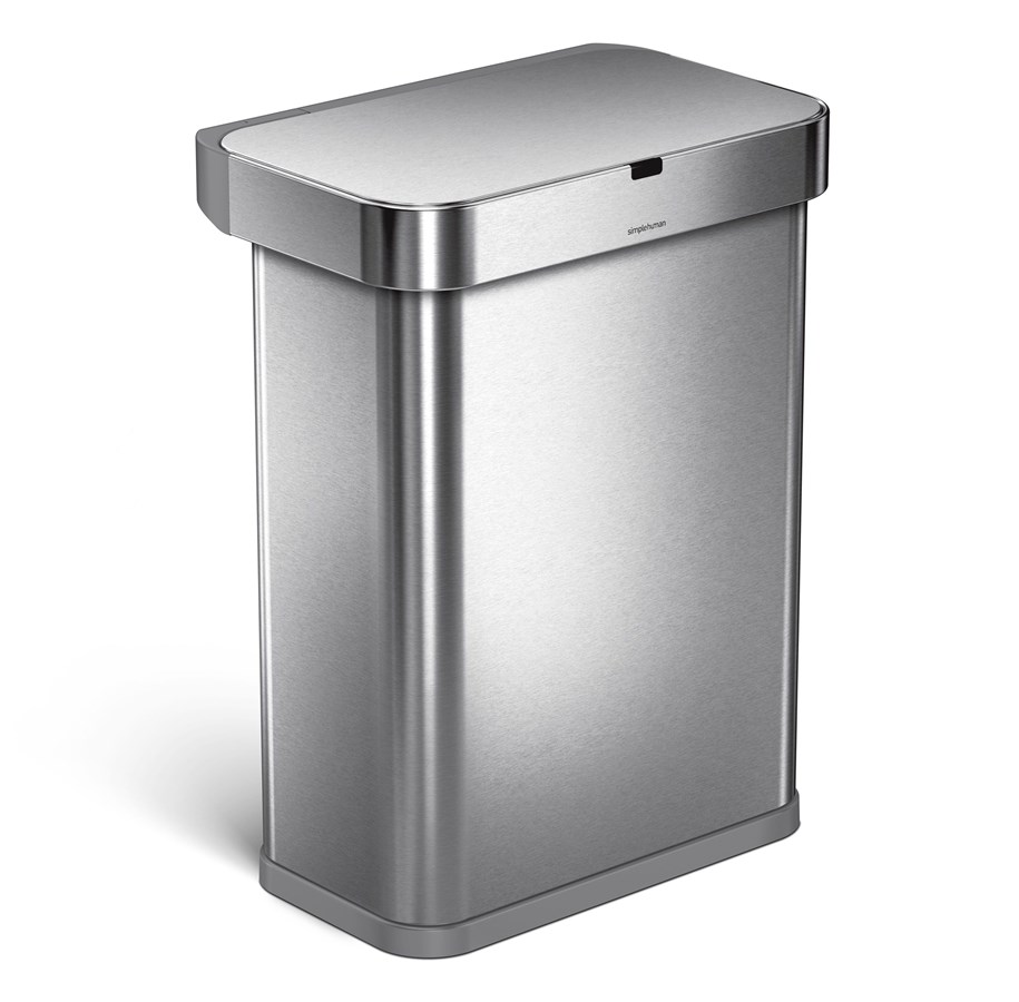 Afvalscheiding - Simplehuman 58L rechthoekige sensor prullenbak met spraakbesturing, geborsteld - ST2031