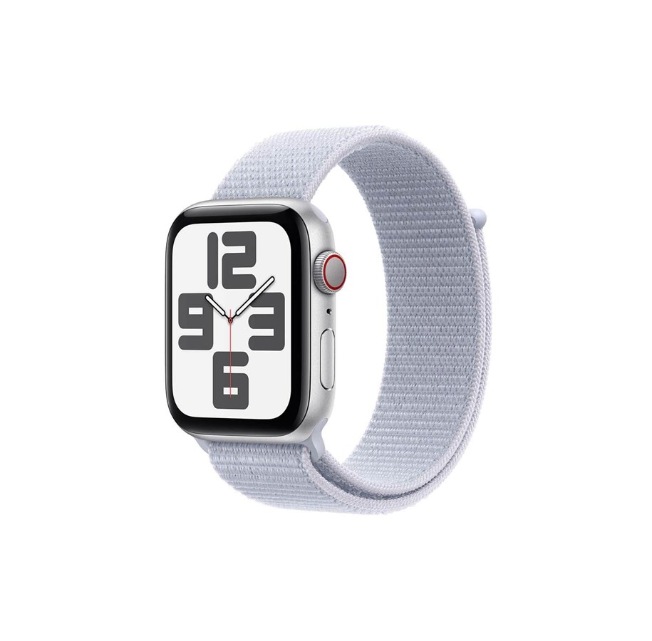 Smartwatch, Sporthorloge en Activity Tracker - Apple Watch SE GPS + Cellular 44mm - Silver Aluminium Case with Blue Cloud Sport Loop - MXGR3QN/A
