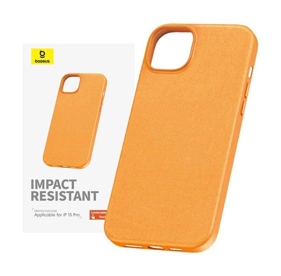 Mobiel - Covers & Cases - Baseus Phone Case for iPhone 15 ProMax Fauxther Series (Orange) - P60157304713-03