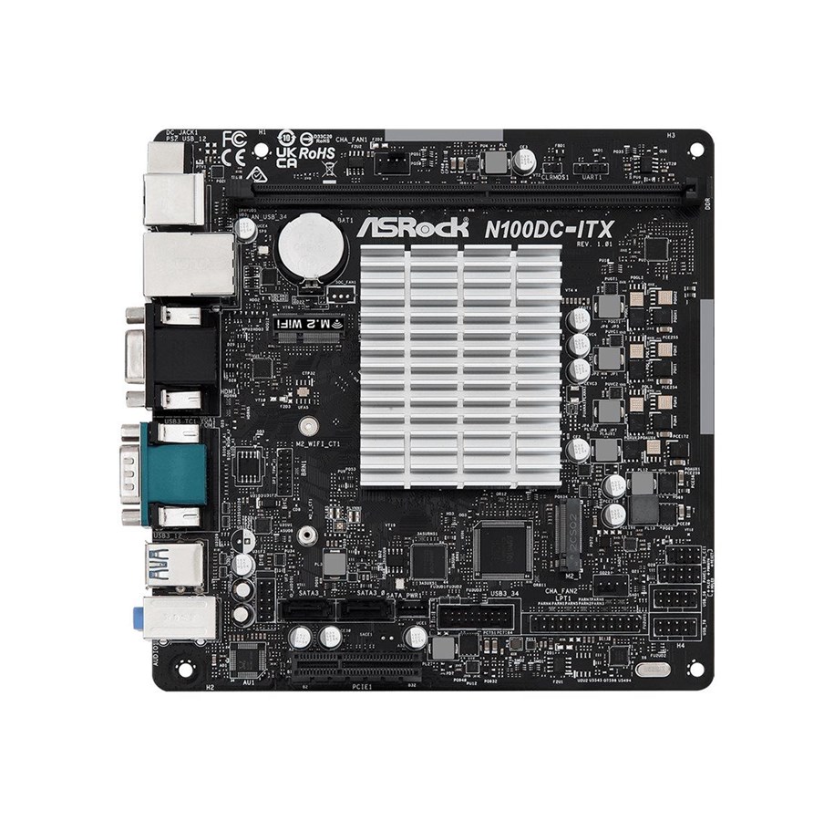 Moederbord - ASRock N100DC-ITX - motherboard - mini ITX - Intel N-series N100 Moederbord - DDR4 RAM - Mini-ITX - 90-MXBLM0-A0UAYZ