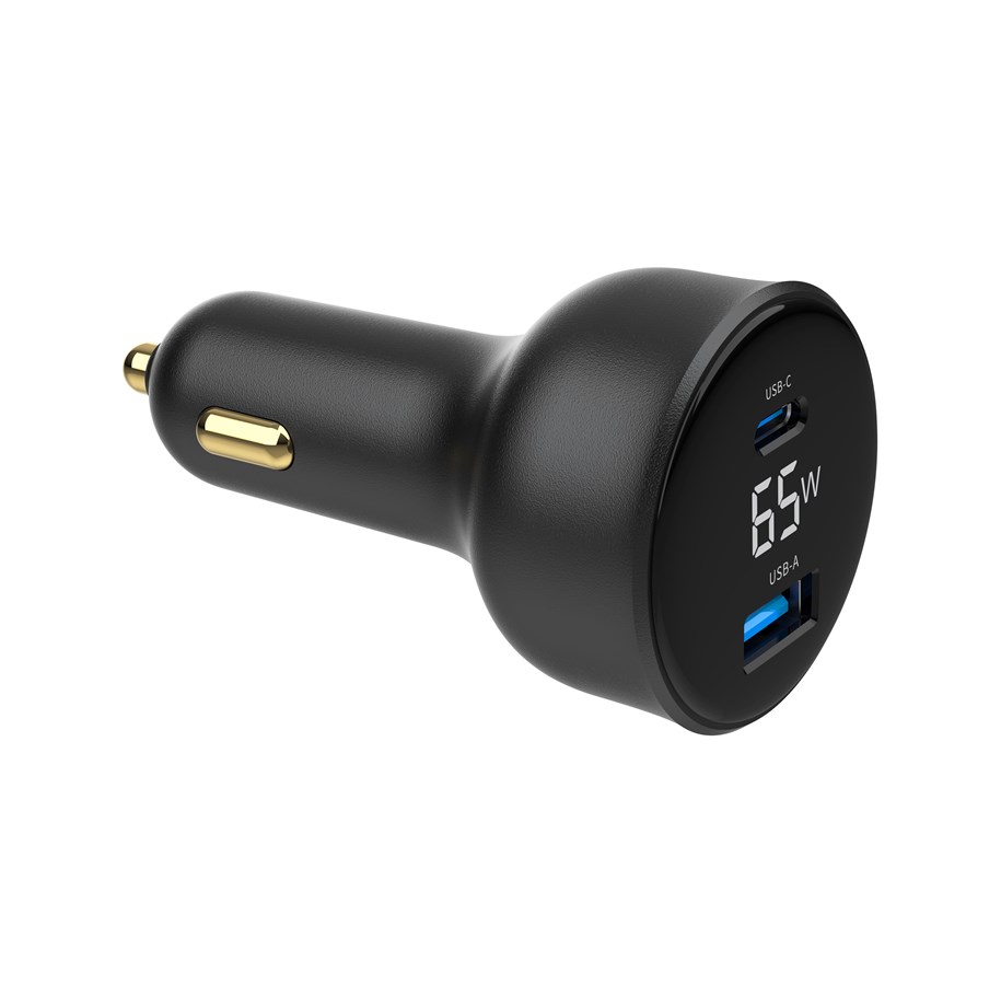 Mobiel - Adapters & Opladers - Gembird Car Power Adapter with LCD display - USB Type-C PD - 65W - TA-UC-AC2PD65LCD-CAR-01