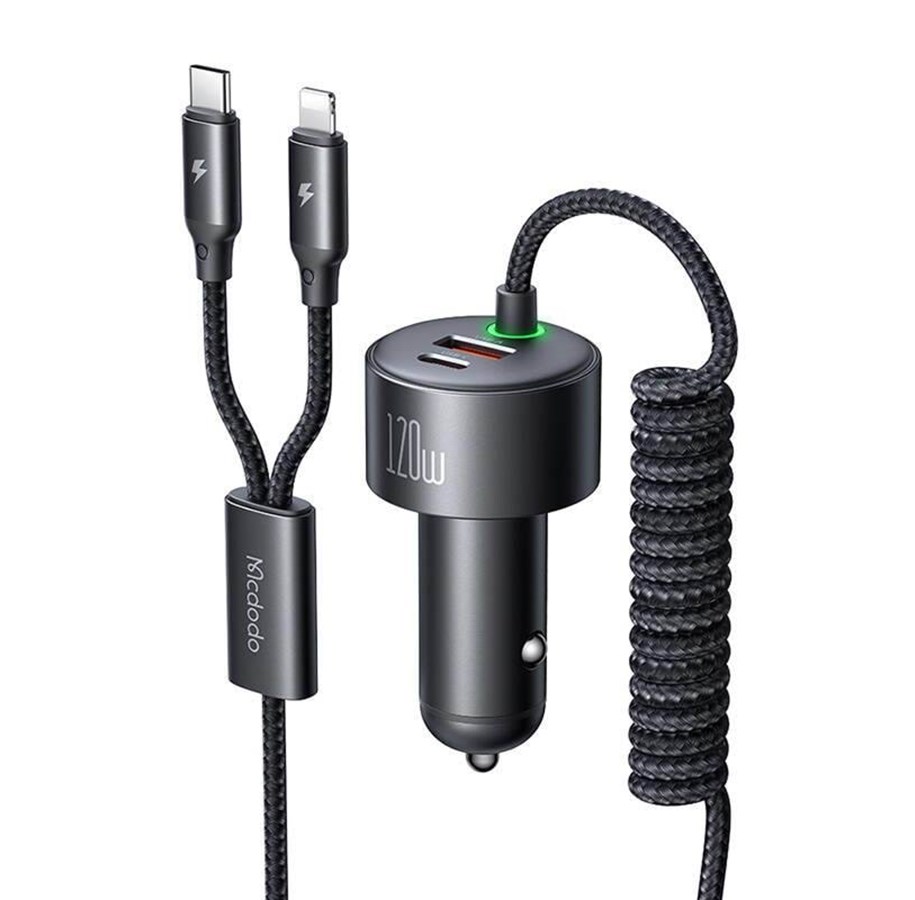 Mobiel - Adapters & Opladers - Mcdodo CC-0370 car charger USB-C Lightning 120W retractable cables - CC-0370