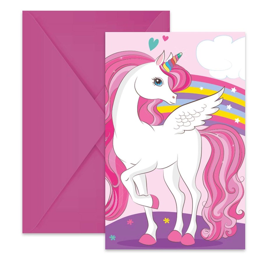 Speelgoed - Globos Invitations and Envelopes FSC Unicorn Rainbow Colors 6 pcs. - 93766