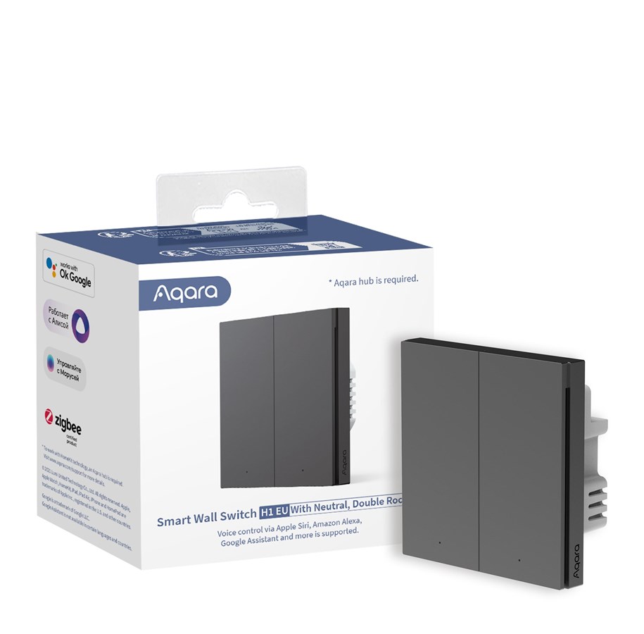 Smart Home - Aqara Smart Wall Switch H1 Double– Grey (With Neutral) *DEMO* - WS-EUK04-G