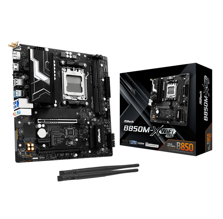 Moederbord - ASRock B850M-X WiFi R2.0 Moederbord - AMD B850 - AMD AM5 socket - DDR5 RAM - Micro-ATX - 90-MXBSH0-A0UAYZ