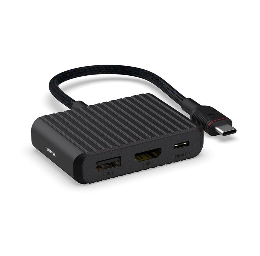 Docking station - Unisynk 3 Port USB-C Hub V2 4K 60Hz 100W - Black - 10383