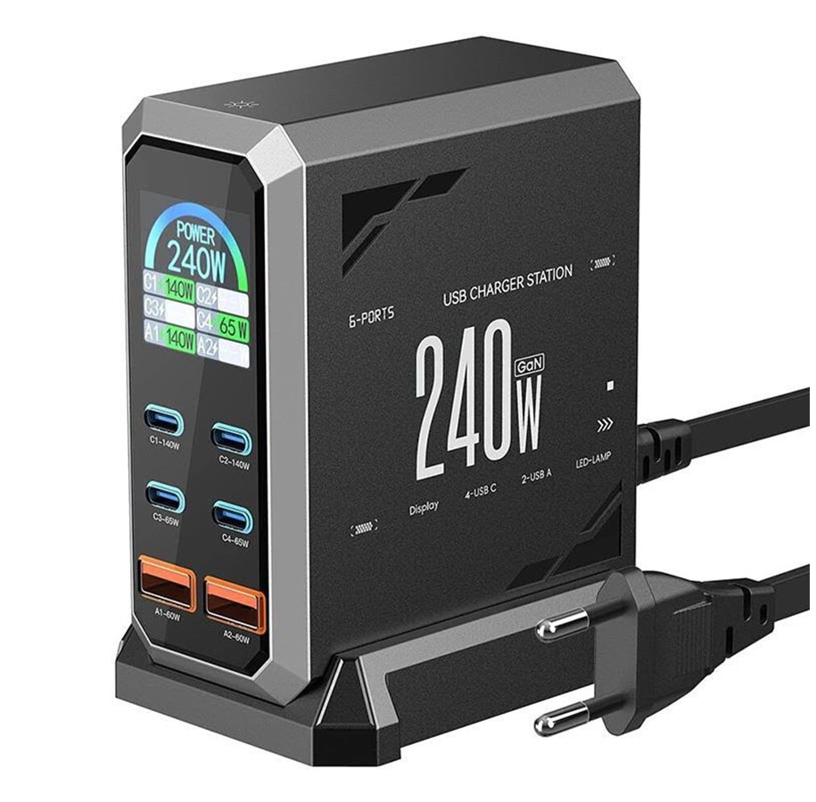 Mobiel - Adapters & Opladers - BlitzWolf BW‑S31 240W 6‑Port USB‑C + USB‑A PD Desktop Charger - BW-S31
