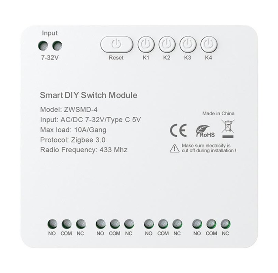 Smart Home - Avatto ZWSMMD‑4‑32V 4‑Channel ZigBee Switch Module - DC 32V - ZWSMD-4-32V