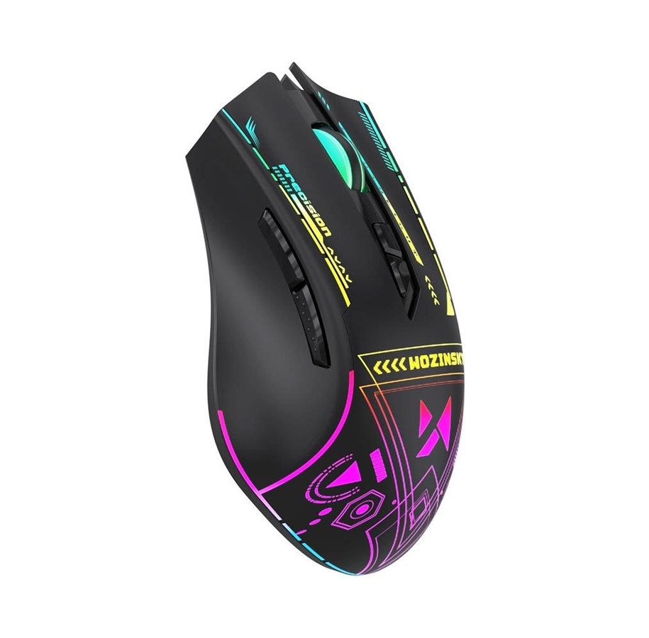 Muis - Wozinsky WMGB-3200 Optical Gaming Wireless Mouse with Built-in 3200 DPI Battery with RGB Lighting - Black - Gaming muis - 7 knoppen - Zwart met RGB-licht - 5907769384196