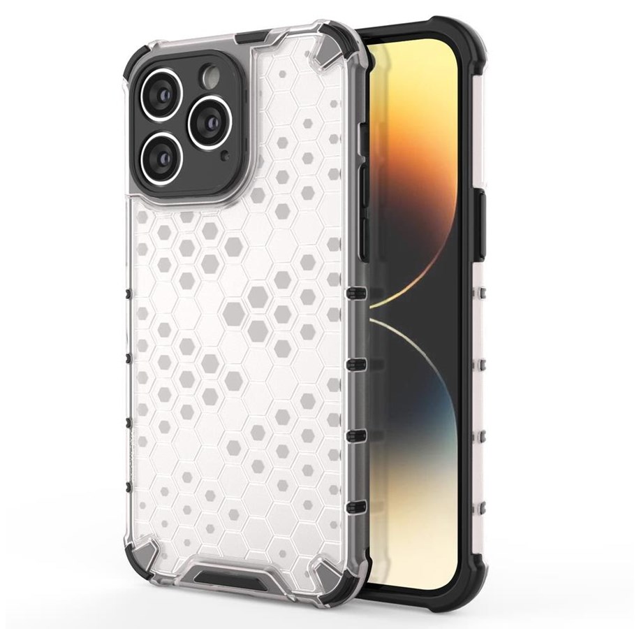 Mobiel - Covers & Cases - Hurtel Honeycomb Case for iPhone 14 Pro Armored Hybrid Cover Transparent - 9145576266168