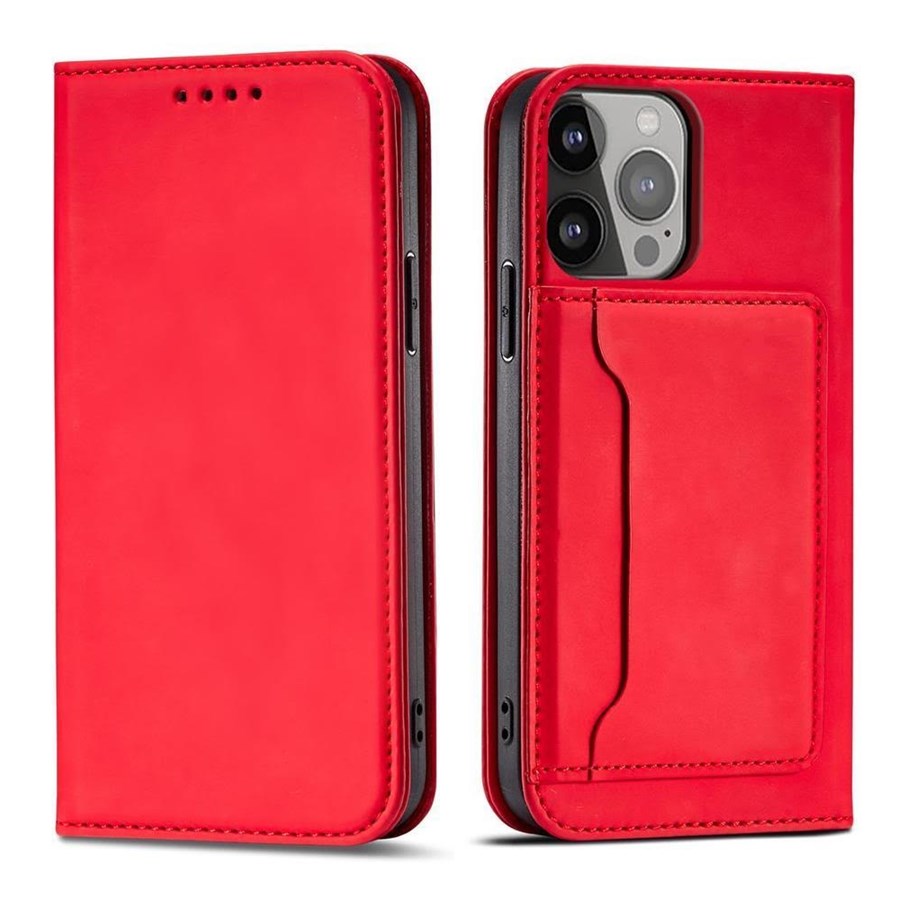 Mobiel - Covers & Cases - Hurtel Magnet Card Case for Samsung Galaxy S23 Ultra Flip Cover Wallet Stand Red - 9145576271131