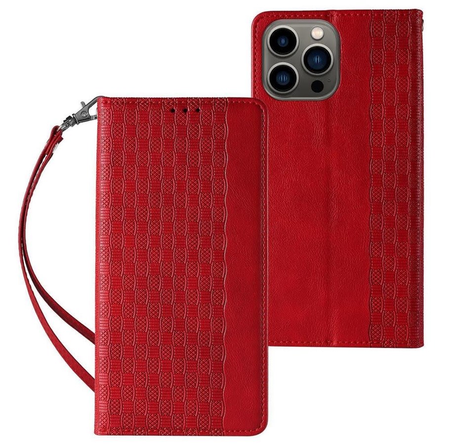 Mobiel - Covers & Cases - Hurtel Magnet Strap Case for Samsung Galaxy S23+ Flip Wallet Mini Lanyard Stand Red - 9145576271292